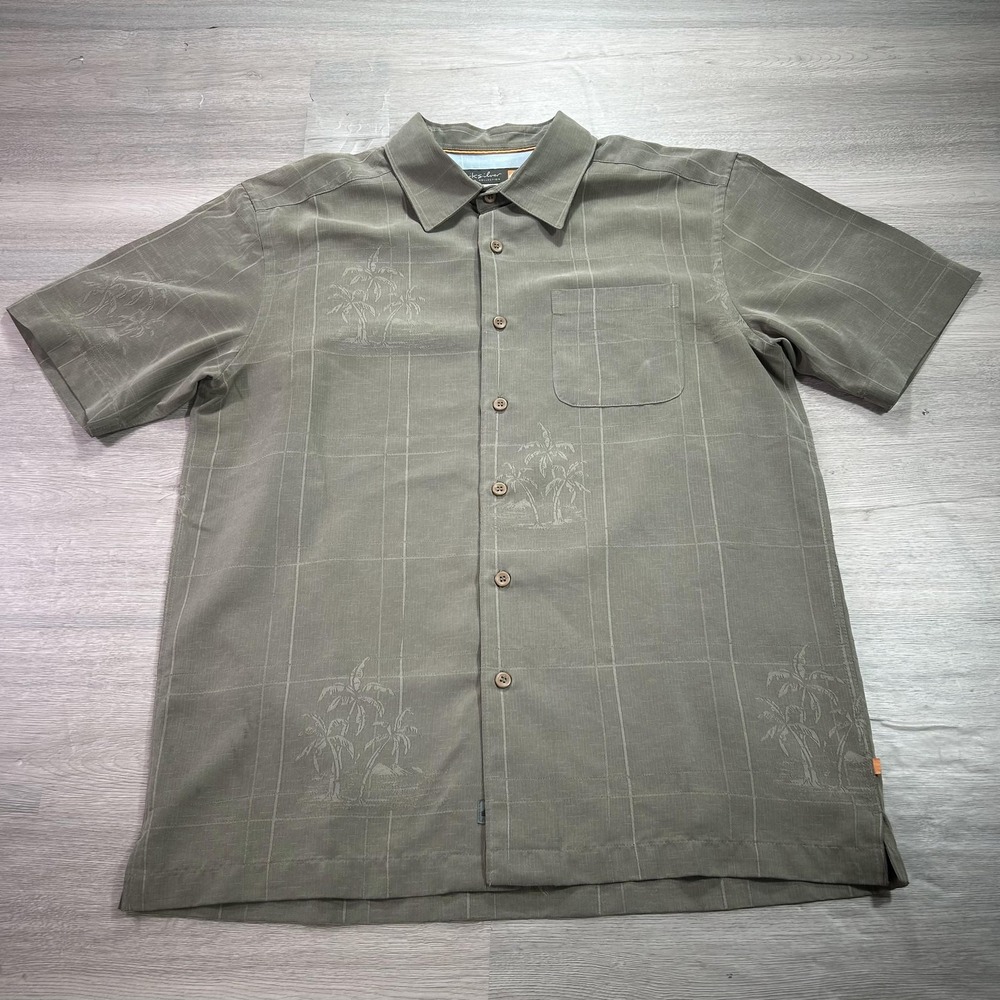 Quiksilver Waterman‎ Shirt Mens Medium Brown Palm Tree Camp Button Front Rayon